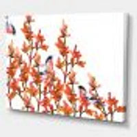 Flock of Bullfinches Birds on Orange Branches Wall Art