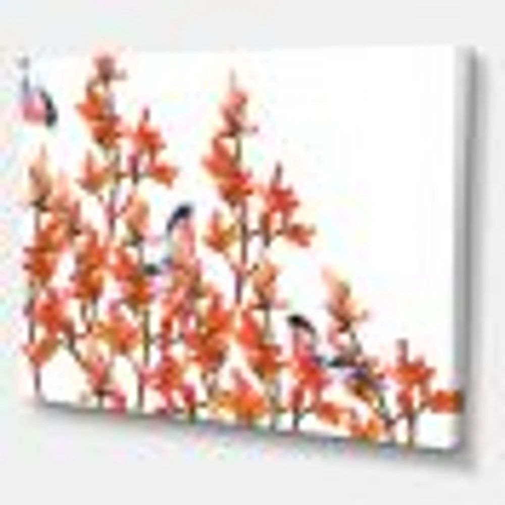 Toile « Flock of Bullfinches Birds on Orange Branches