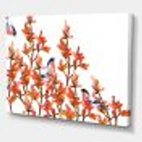 Toile « Flock of Bullfinches Birds on Orange Branches