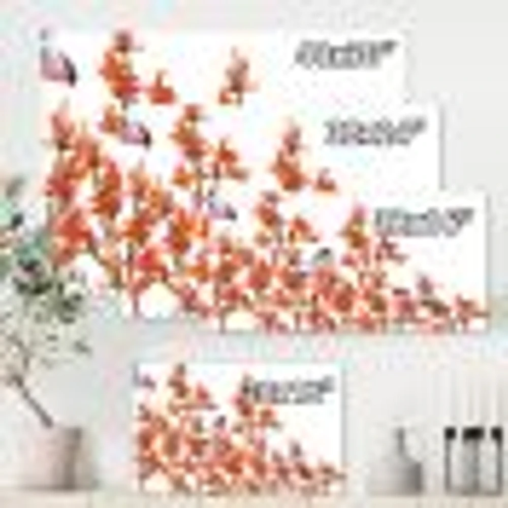 Flock of Bullfinches Birds on Orange Branches Wall Art