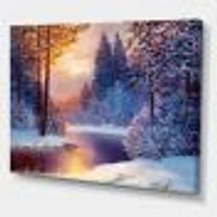 Winding River with Dark Blue Silhouettes of Trees  Wall Art