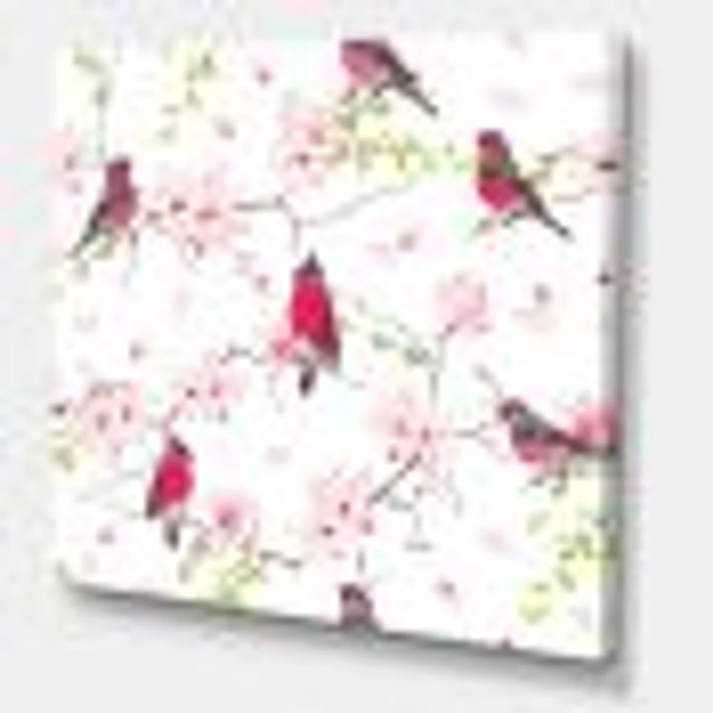 Red Bullfinches on Magnolia Tree  Wall Art