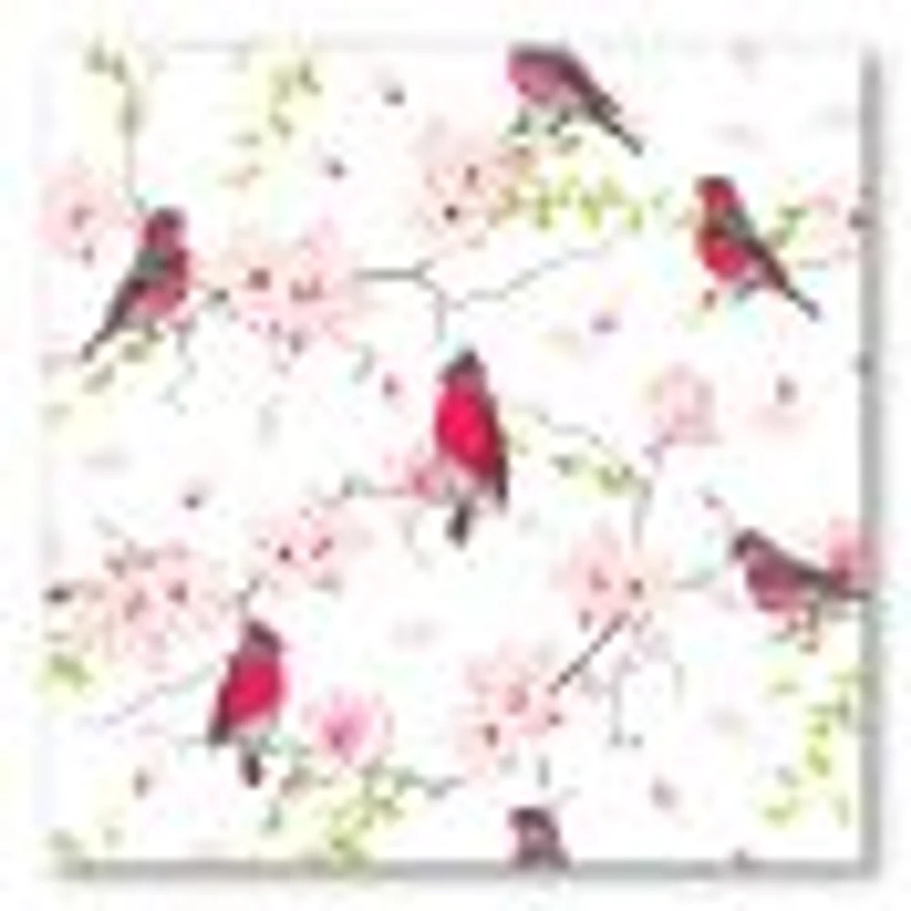 Toile « Red Bullfinches on Magnolia Tree