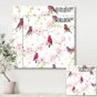 Red Bullfinches on Magnolia Tree  Wall Art