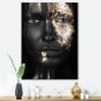 Portrait of A Afro American Girl with Gold Makeup  Wall Art