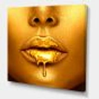 Gold Paint Drips From Sexy Woman Lips  Wall Art