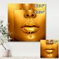 Gold Paint Drips From Sexy Woman Lips  Wall Art