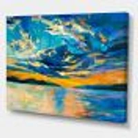 Cloudy Wide Open Sunset Over Ocean Horizon  Wall Art