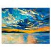 Cloudy Wide Open Sunset Over Ocean Horizon  Wall Art