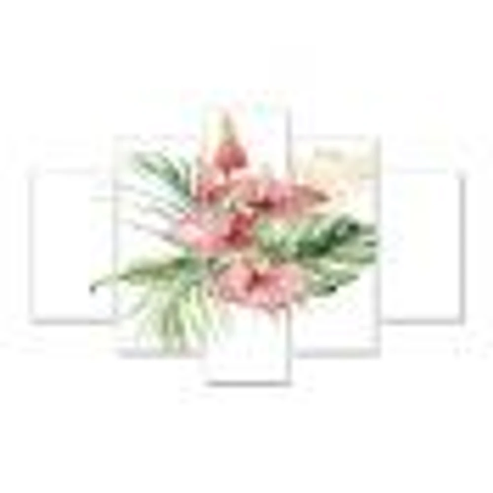 Tropical Bouquet with Anthurium Lupine & Leaves I Canvas Wall Art Print Panels