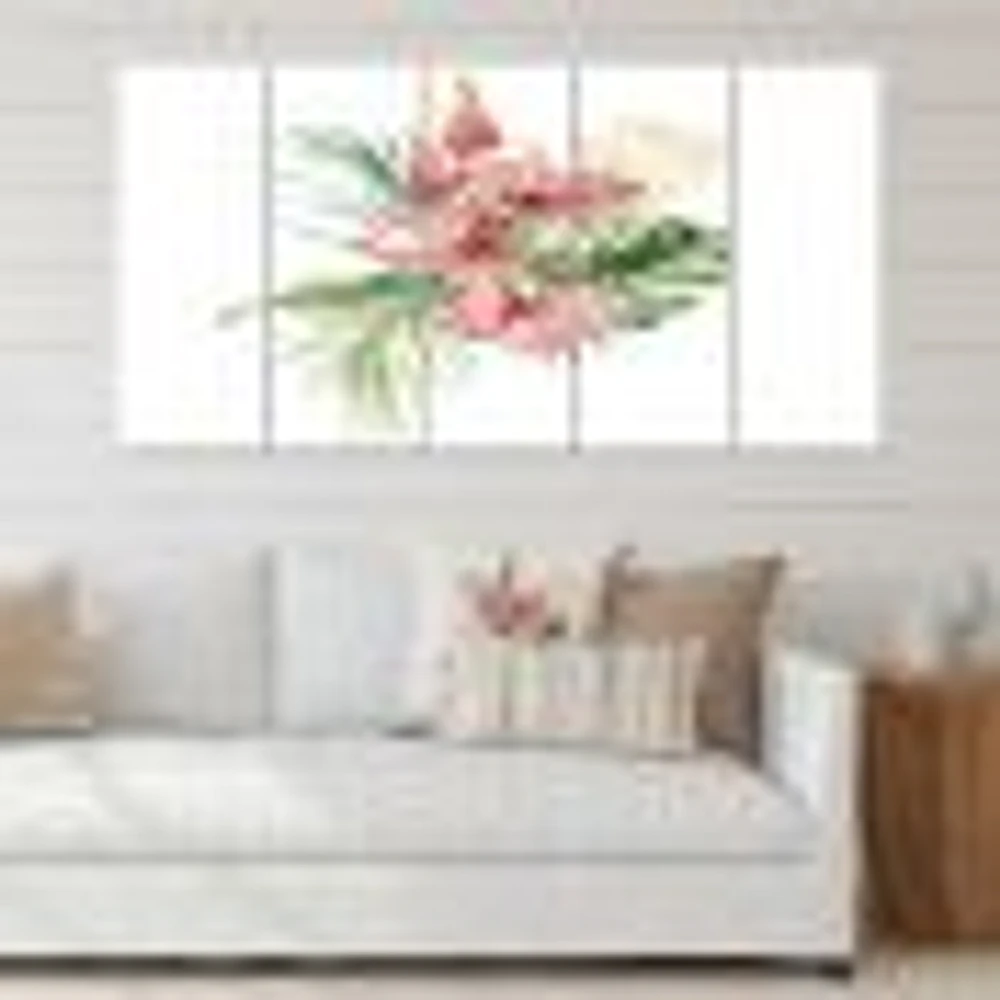 Toile imprimée « Tropical Bouquet with Anthurium Lupine & Leaves I »