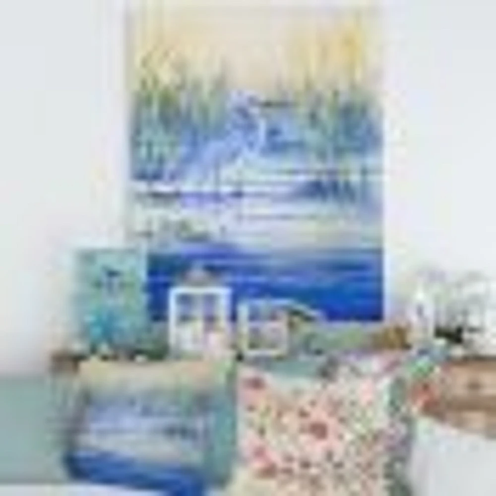Blue Heron on The Lake Shore At Sunset  Canvas Wall Art Print