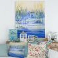 Blue Heron on The Lake Shore At Sunset  Canvas Wall Art Print