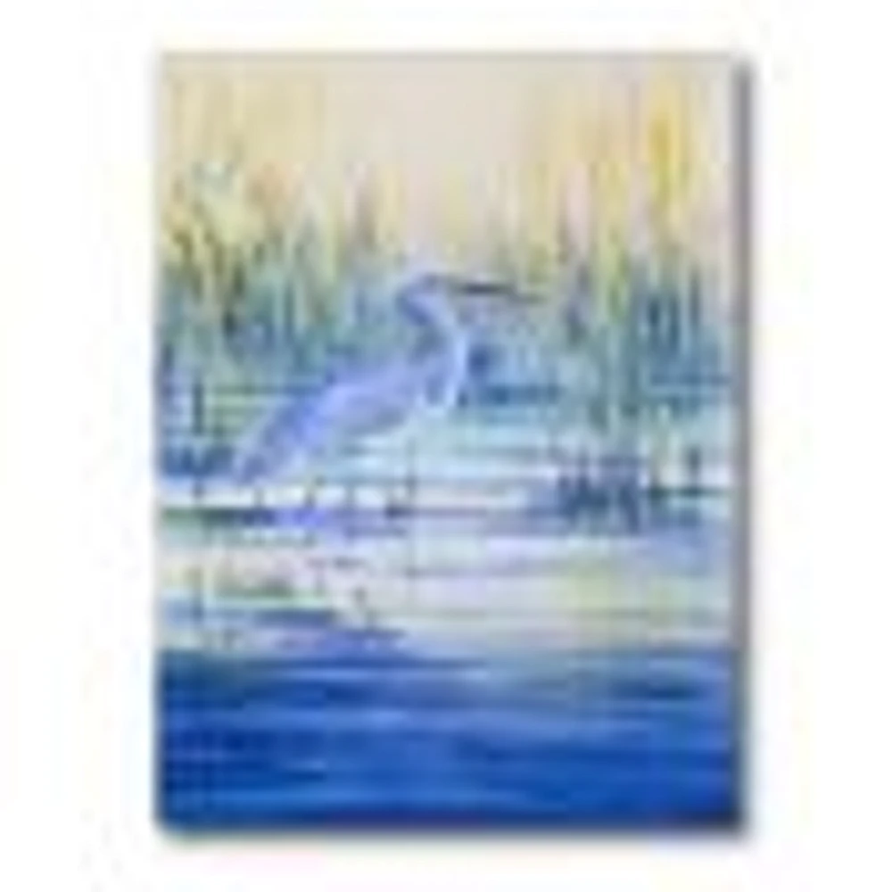 Blue Heron on The Lake Shore At Sunset  Canvas Wall Art Print