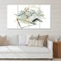 Gouache of Abstract Landscape with Mountain Bird Canvas Wall Art Print Panels