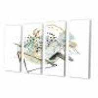 Gouache of Abstract Landscape with Mountain Bird Canvas Wall Art Print Panels