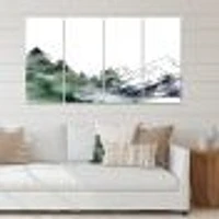 Winter Dark Blue Mountain Landscape with Trees III Canvas Wall Art Print