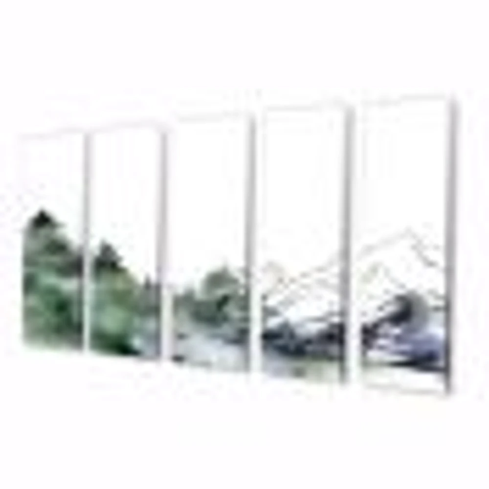 Winter Dark Blue Mountain Landscape with Trees III Canvas Wall Art Print