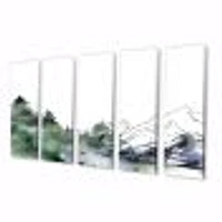 Winter Dark Blue Mountain Landscape with Trees III Canvas Wall Art Print