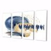 Dark Blue & Gold Abstract Circle Ocean Texture Canvas Wall Art Print Panels