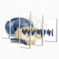 Dark Blue & Gold Abstract Circle Ocean Texture Canvas Wall Art Print Panels