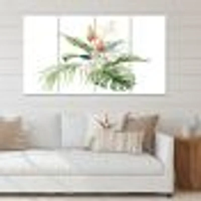 Tropical Bouquet with Lupine Plumeria Palm Leaves Canvas Wall Art Print Panels