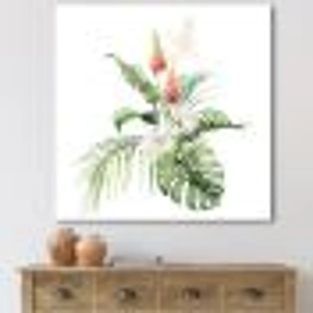 Tropical Bouquet with Lupine Plumeria Palm Leaves  Wall Art