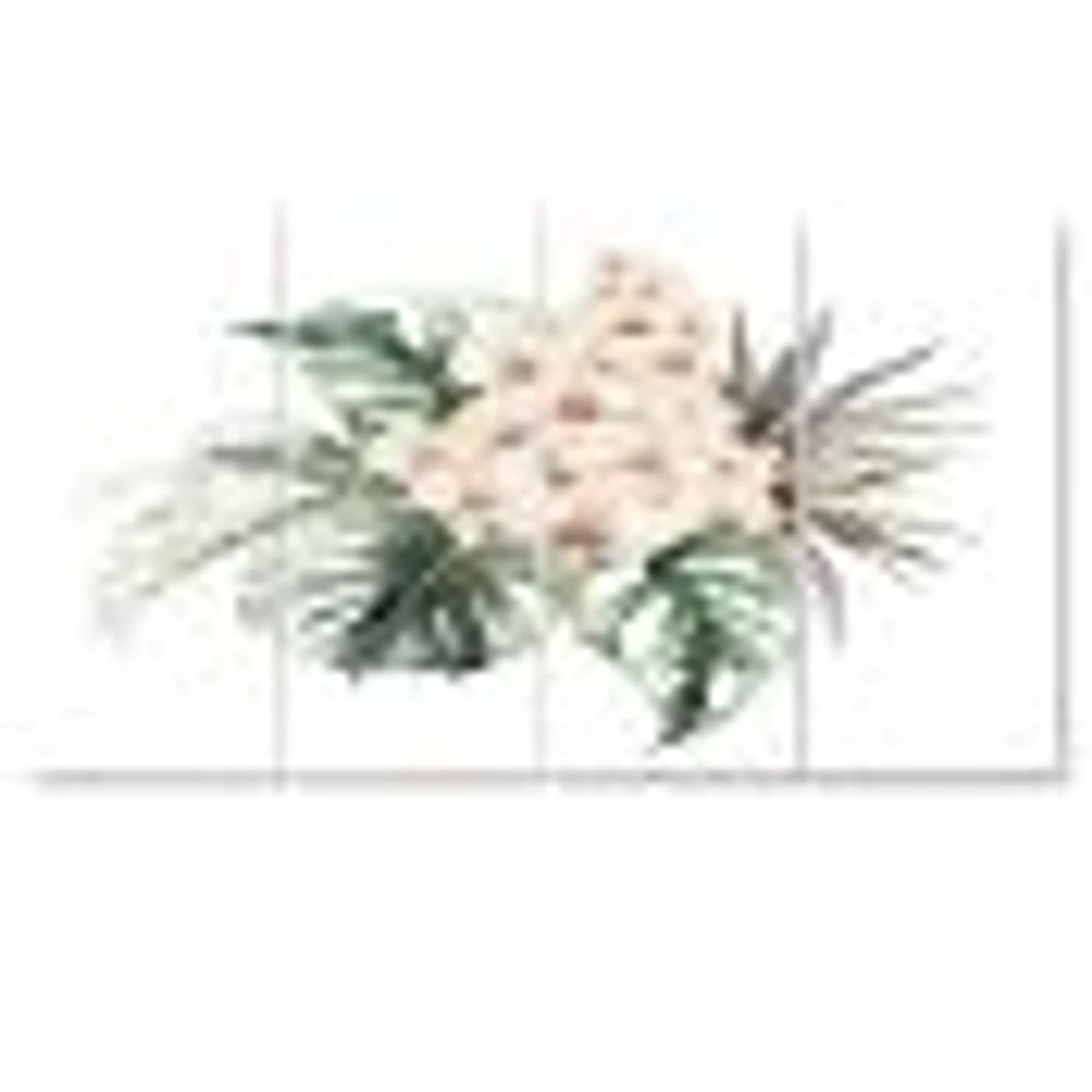 Toile imprimée « Bouquet with Orchids Monstera and Coconut Leaves »