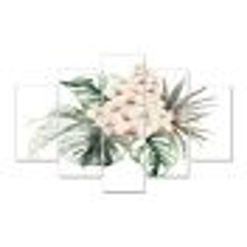 Toile imprimée « Bouquet with Orchids Monstera and Coconut Leaves »