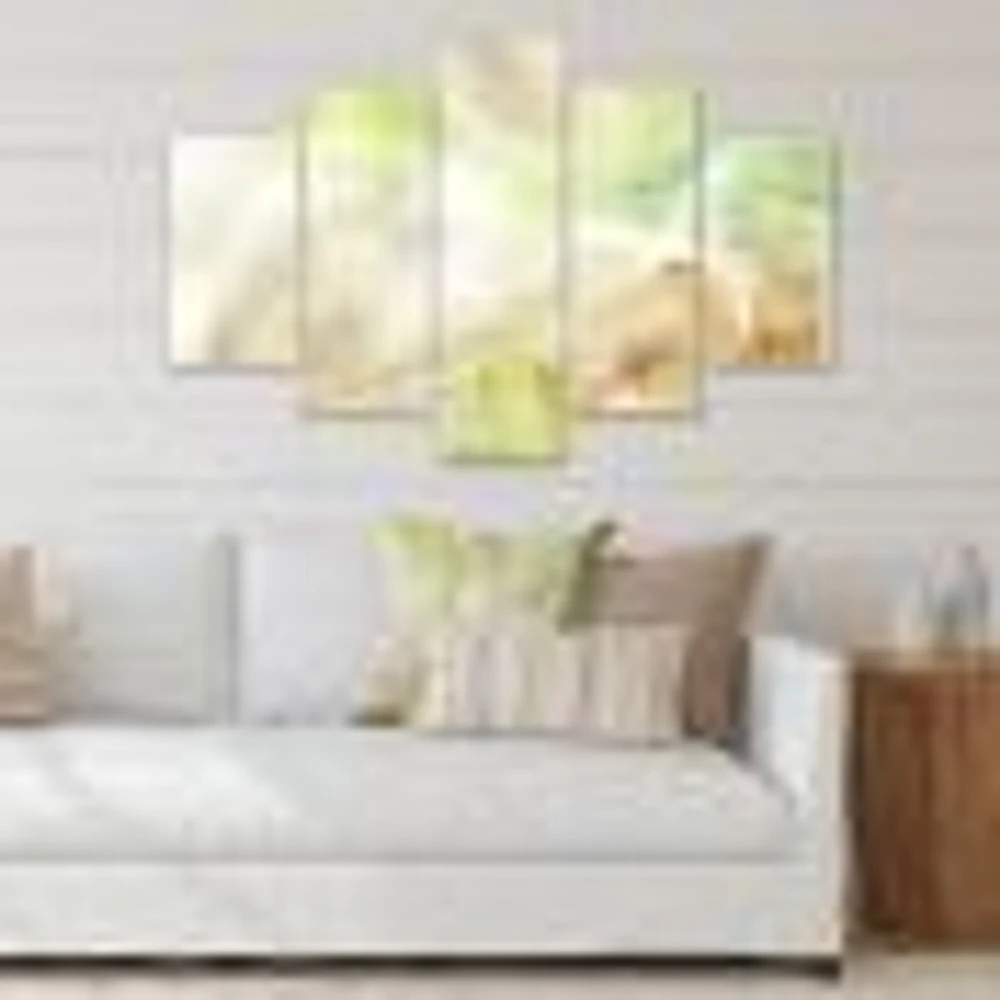 Pastel Abstract with Green Brown and Beige Spots Canvas Wall Art Print