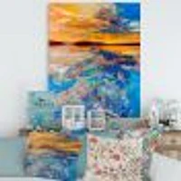 Orange Sunset Over Whirly Blue Waves  Canvas Wall Art Print