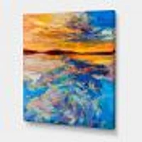 Orange Sunset Over Whirly Blue Waves  Canvas Wall Art Print