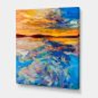 Orange Sunset Over Whirly Blue Waves  Canvas Wall Art Print