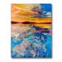 Orange Sunset Over Whirly Blue Waves  Canvas Wall Art Print