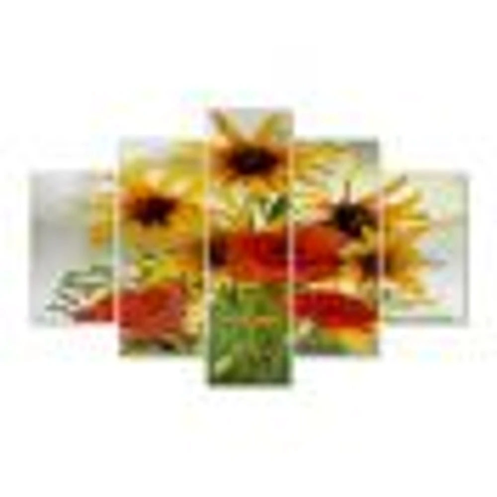SunFlowers and Poppies The Wild Canvas Wall Art Print - Panels
