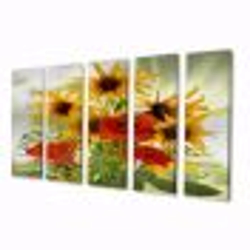 SunFlowers and Poppies The Wild Canvas Wall Art Print - Panels