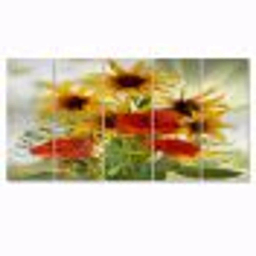 SunFlowers and Poppies The Wild Canvas Wall Art Print - Panels
