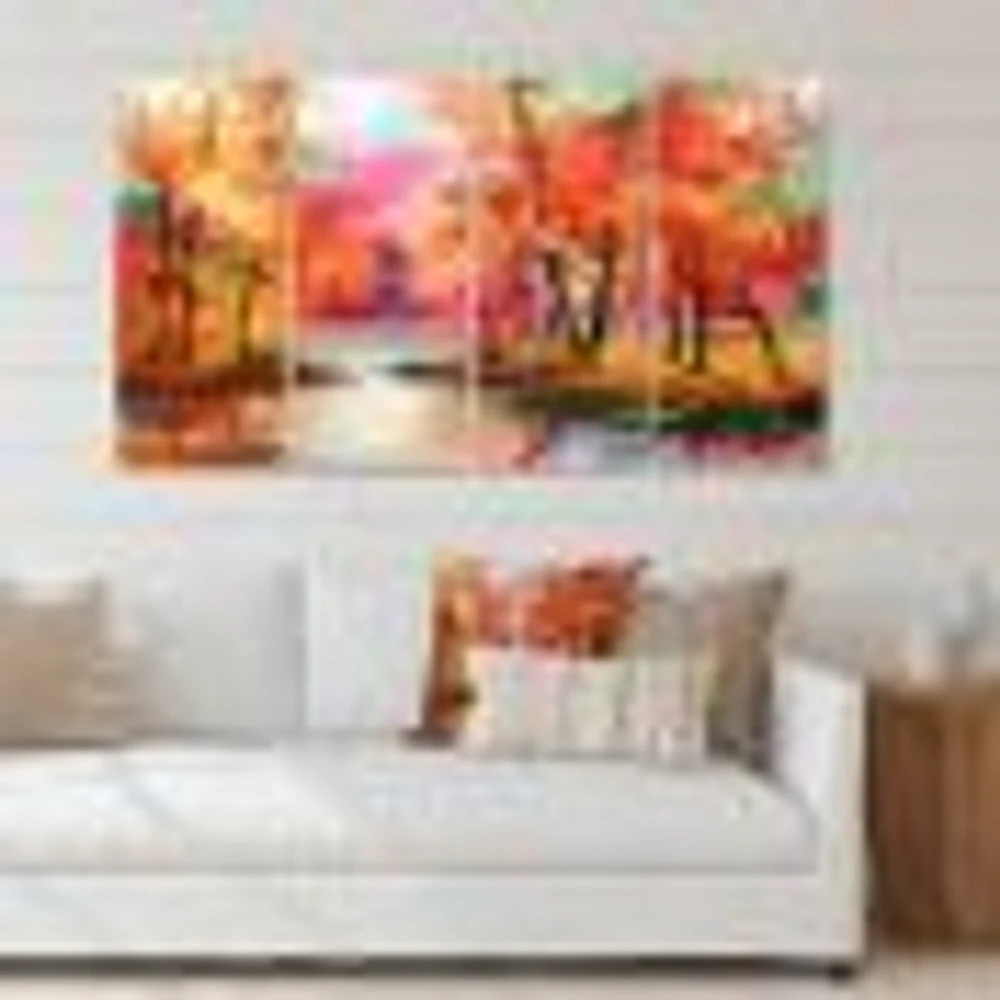 Colorful Autumn Trees by The Lake Canvas Wall Art Print