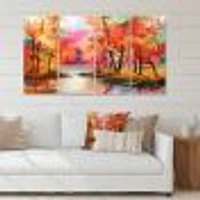 Colorful Autumn Trees by The Lake Canvas Wall Art Print