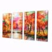 Colorful Autumn Trees by The Lake Canvas Wall Art Print