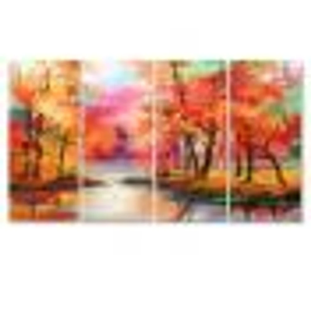 Colorful Autumn Trees by The Lake Canvas Wall Art Print