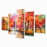 Colorful Autumn Trees by The Lake Canvas Wall Art Print