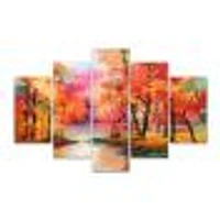 Colorful Autumn Trees by The Lake Canvas Wall Art Print