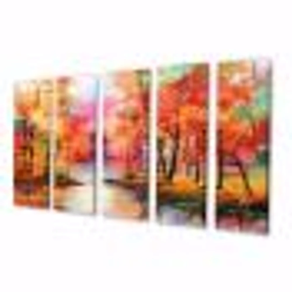 Colorful Autumn Trees by The Lake Canvas Wall Art Print