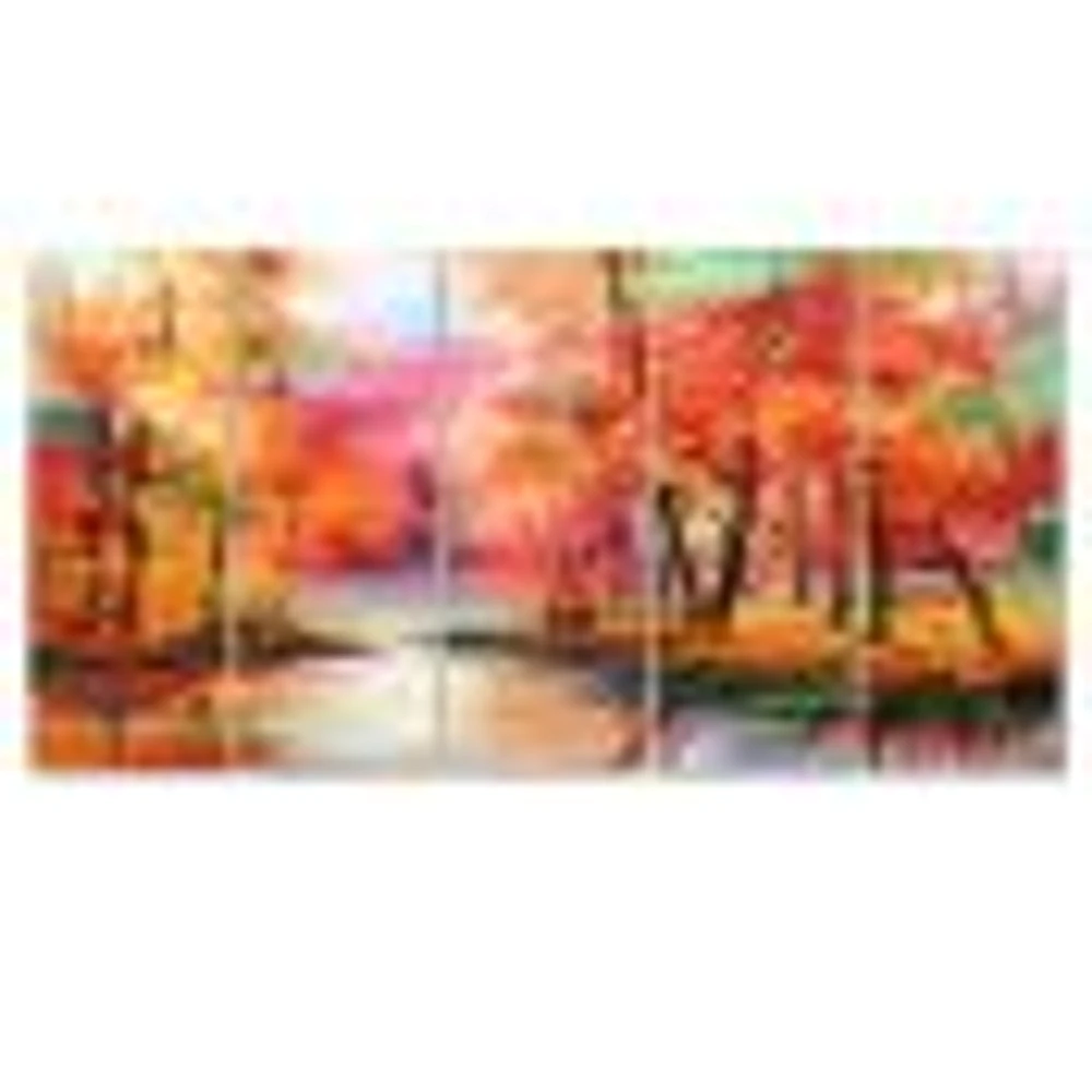 Colorful Autumn Trees by The Lake Canvas Wall Art Print