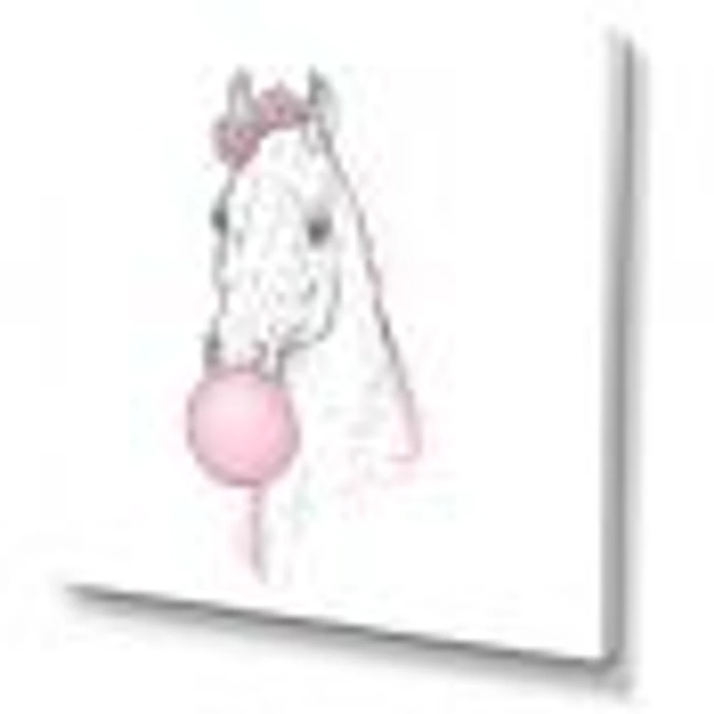 Toile imprimée « White Horse with Pink Bubble Gum »