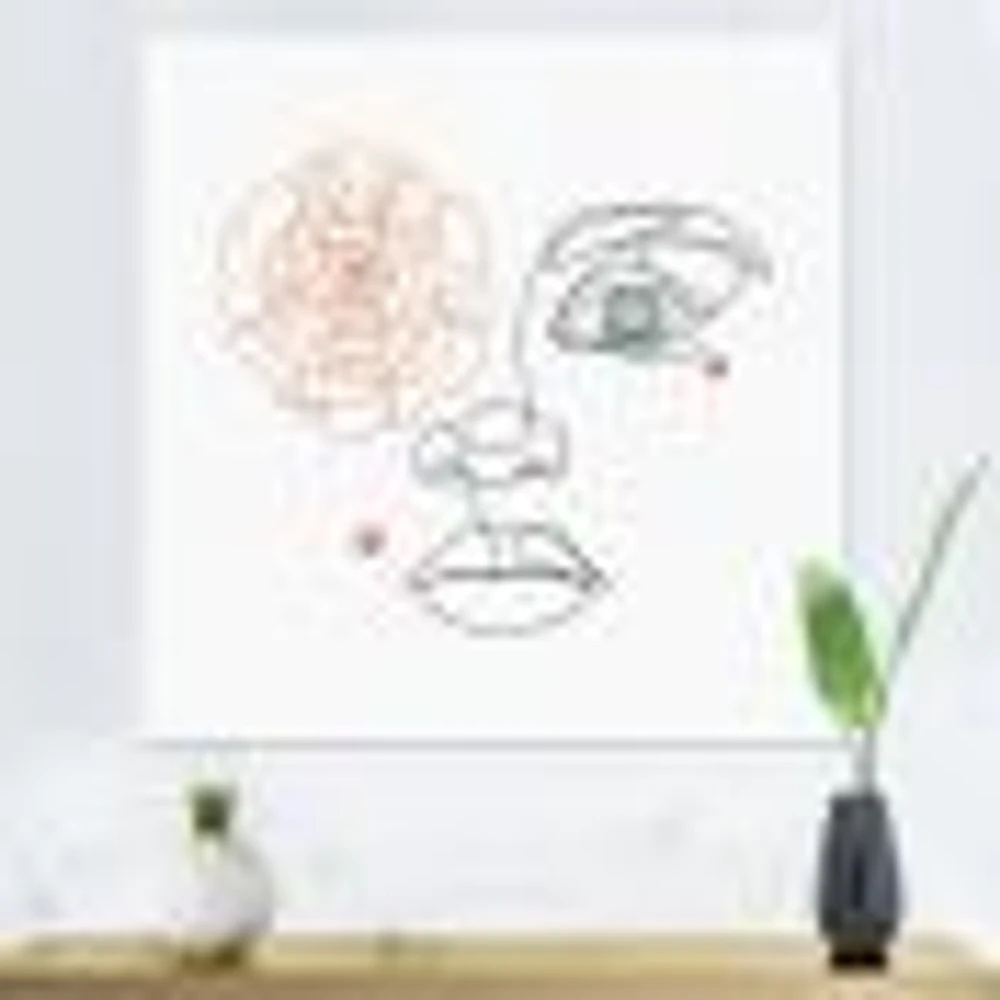 Female Face one Line Drawing with Minimal Shapes Canvas Wall Art Print