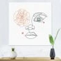 Female Face one Line Drawing with Minimal Shapes Canvas Wall Art Print