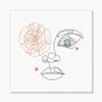 Female Face one Line Drawing with Minimal Shapes Canvas Wall Art Print