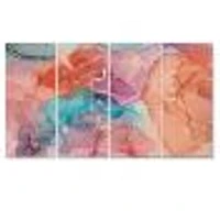 Turquoise and Brown Luxury Abstract Fluid Art II -5 Pieces Canvas Wall Print